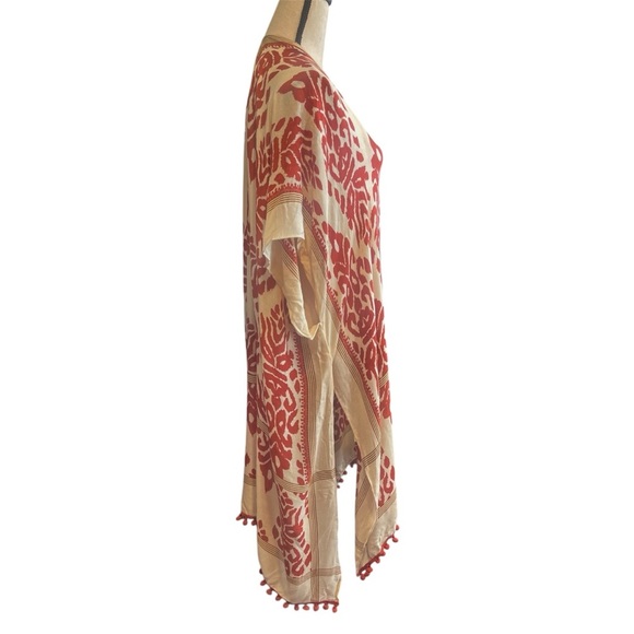 NWT Janice Apparel Red Rust Cream Boho Hippie Patterned Summer Cover up Kimono - Picture 6 of 12